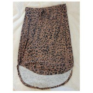 Leopard Print Elastic Waist High Low Skirt